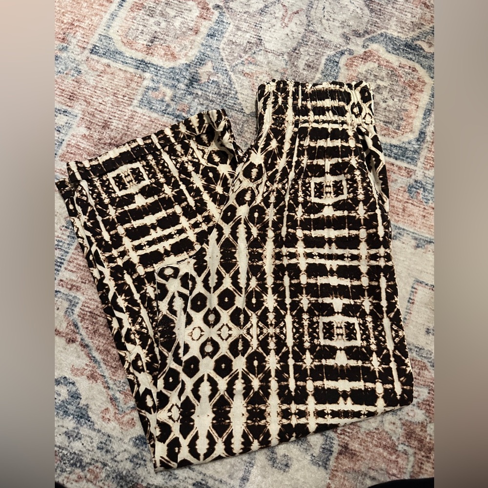 INC International Concepts Black and Cream Geometric Wide Leg Pants